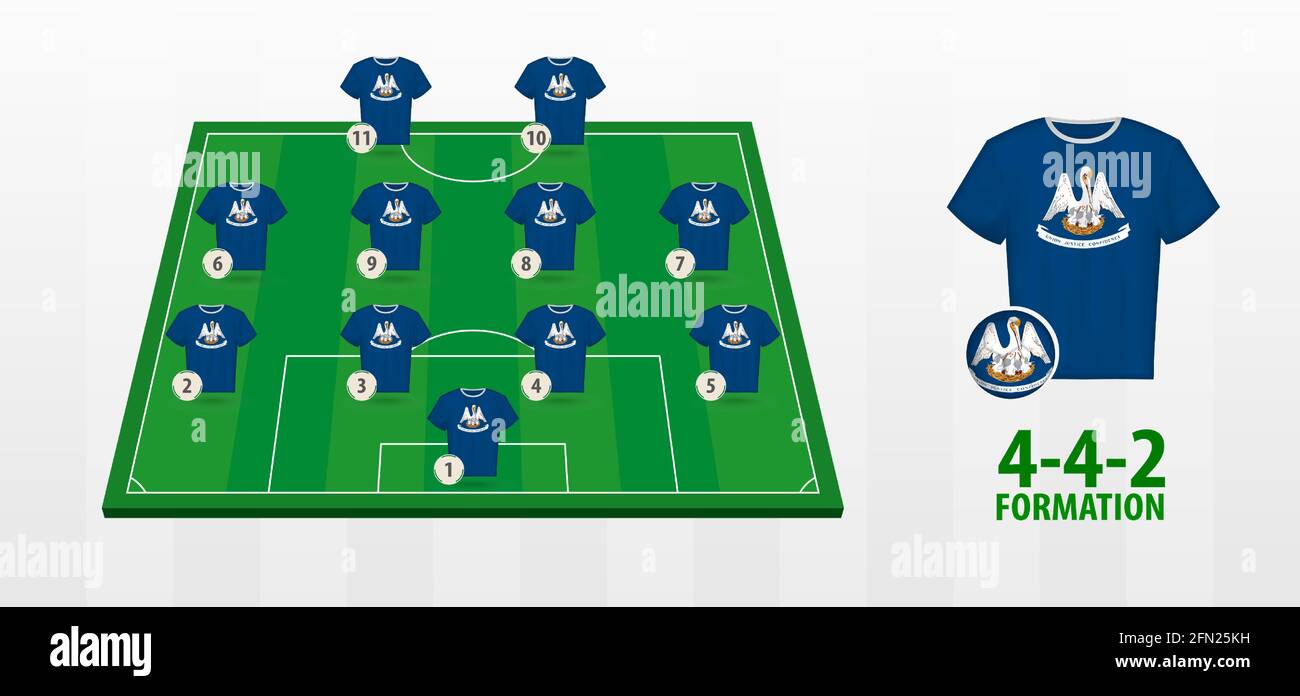 Louisiana National Football Team Formation on Football Field. Half