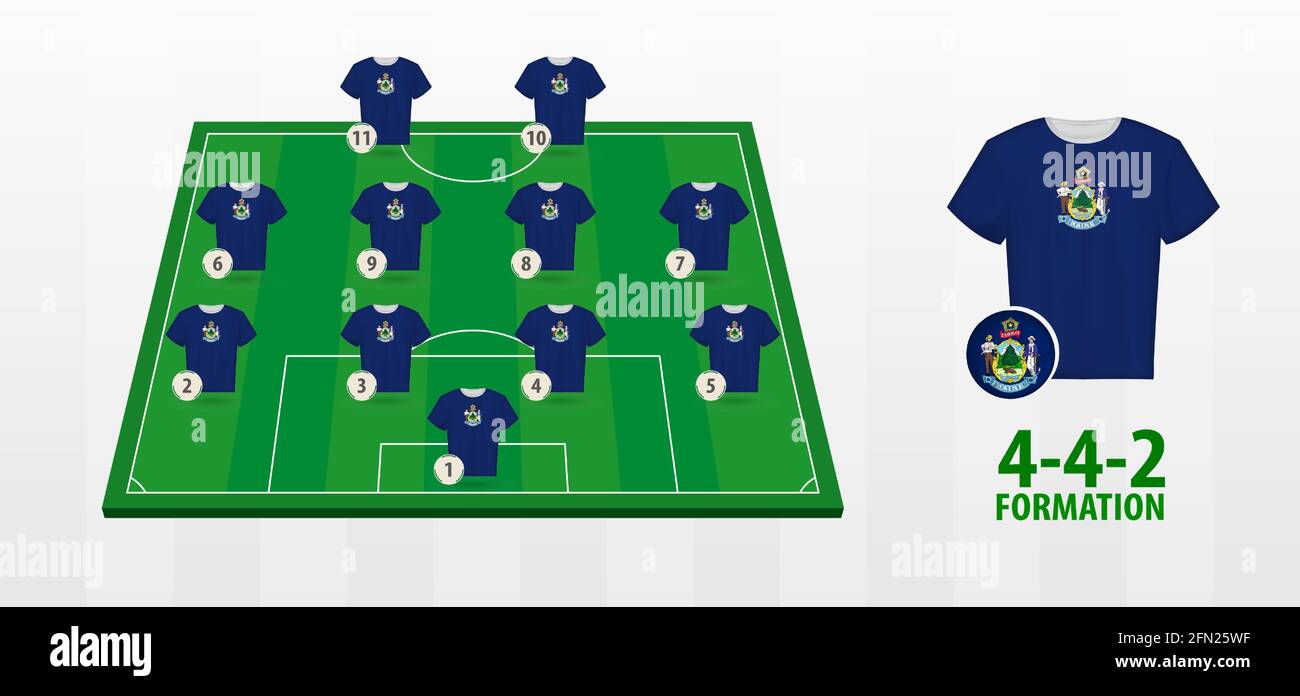 Maine National Football Team Formation on Football Field. Half green