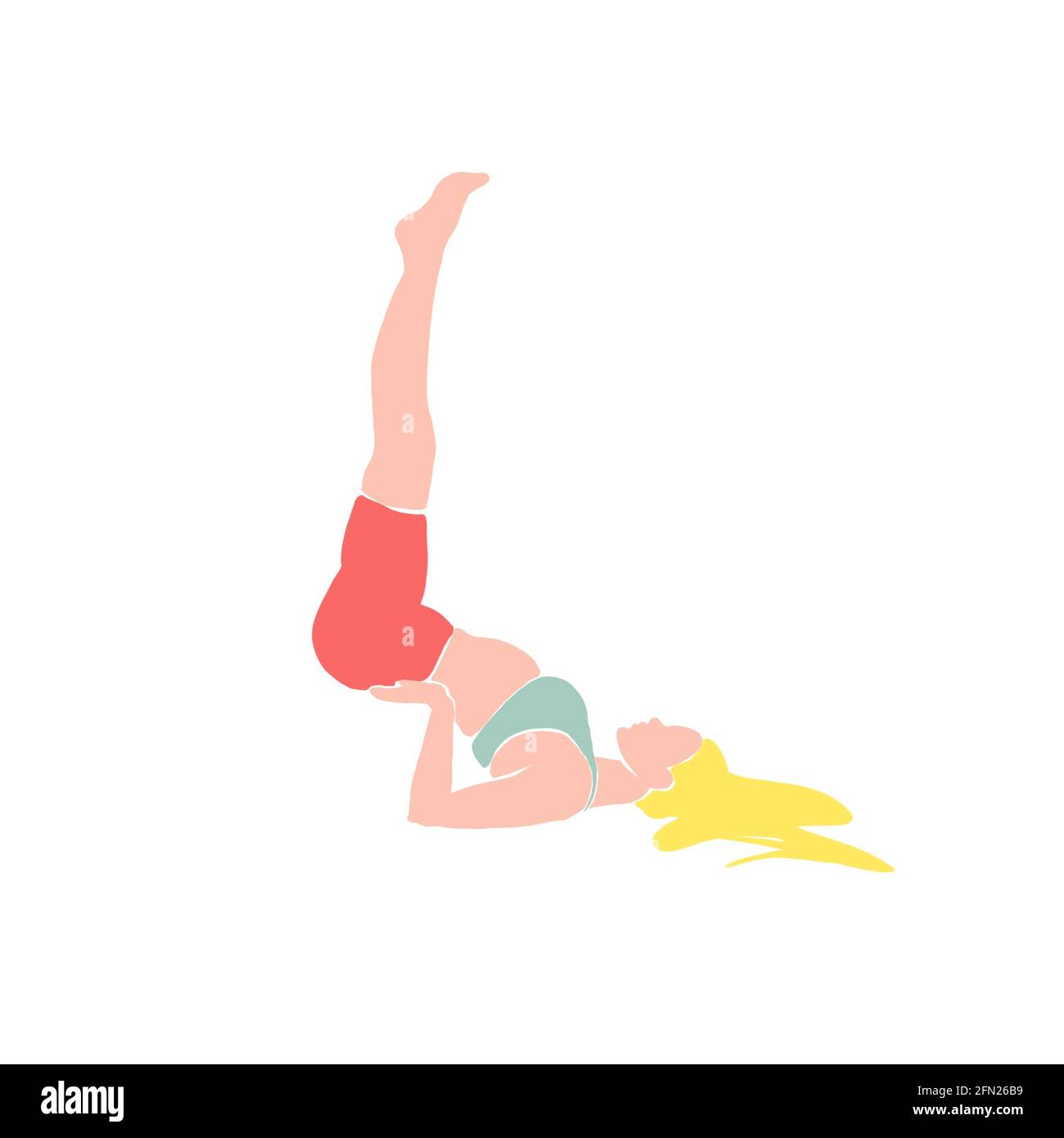 Young girl yoga posing. Flat style illustration. Blond Stock Photo