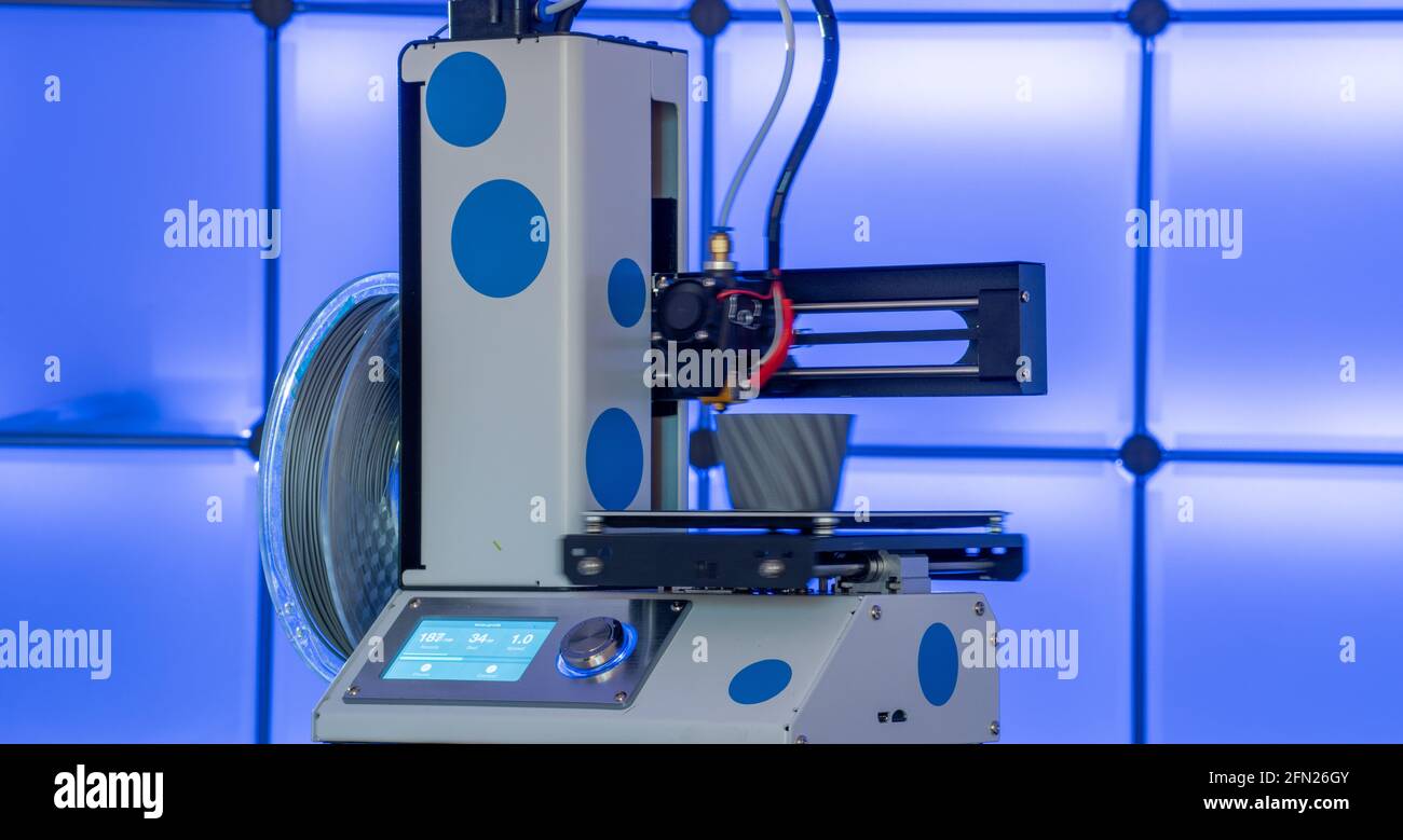 3D printer at work with printer 3D model High quality photo Stock Photo