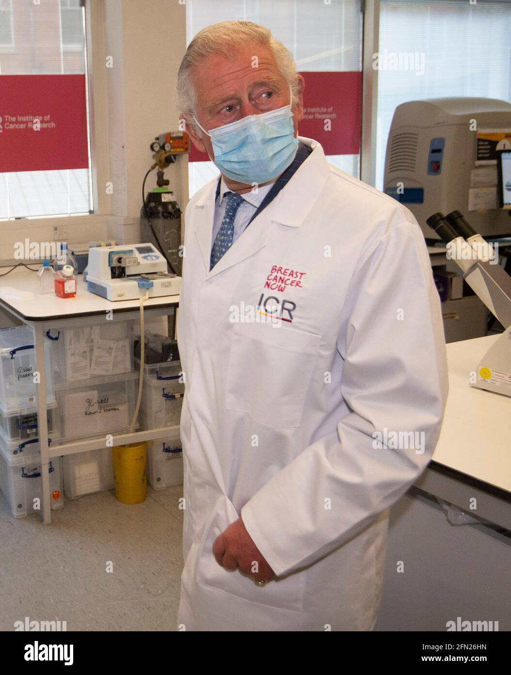 The Prince of Wales during a visit to the the Breast Cancer Now Toby Robins Research Centre in London, 21 years after he formally opened the research centre. During the visit Charles heard about the charity's achievements and how Covid-19 has impacted their funded research. Picture date: Thursday May 13, 2021. Stock Photo