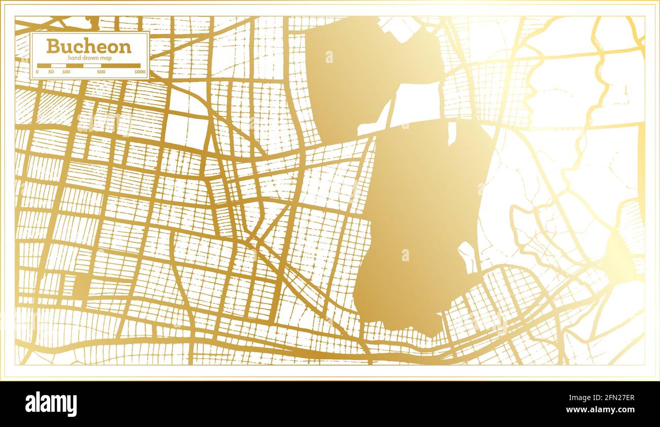 Bucheon South Korea City Map in Retro Style in Golden Color. Outline Map. Vector Illustration. Stock Vector