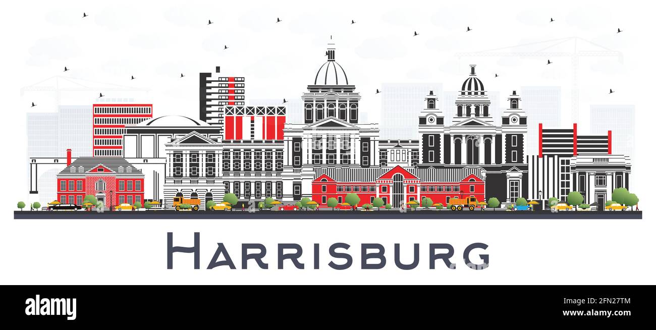 Harrisburg Pennsylvania City Skyline with Color Buildings Isolated on