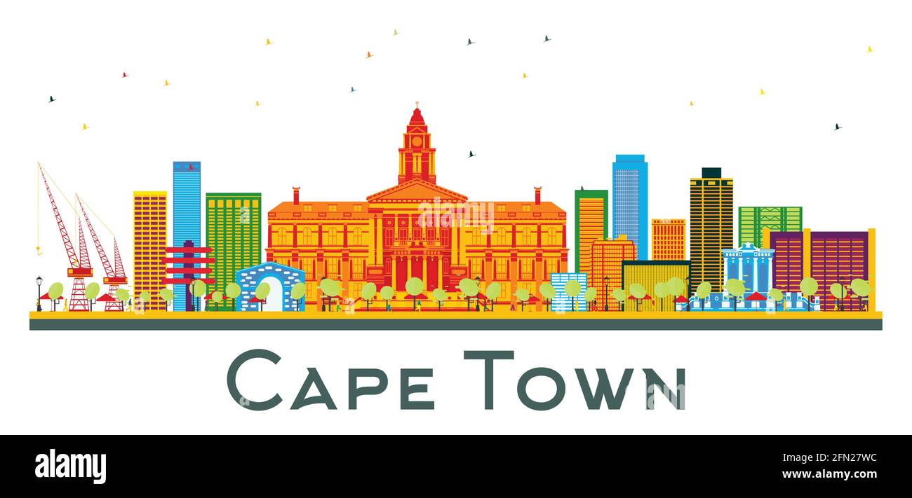 Cape Town South Africa City Skyline with Color Buildings Isolated on ...