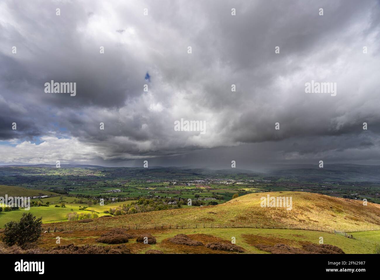 Rainstorm over the Vale of Clwyd, North Wales Stock Photo