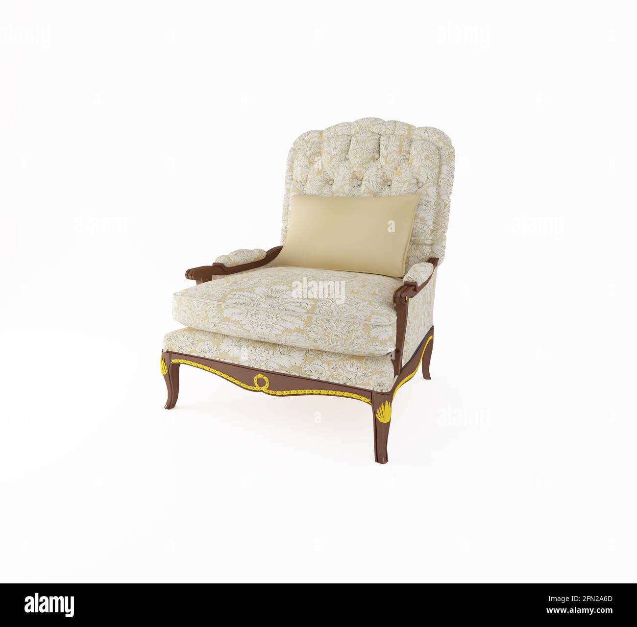 Classical armchair 3D computer rendering on white background. Stock Photo