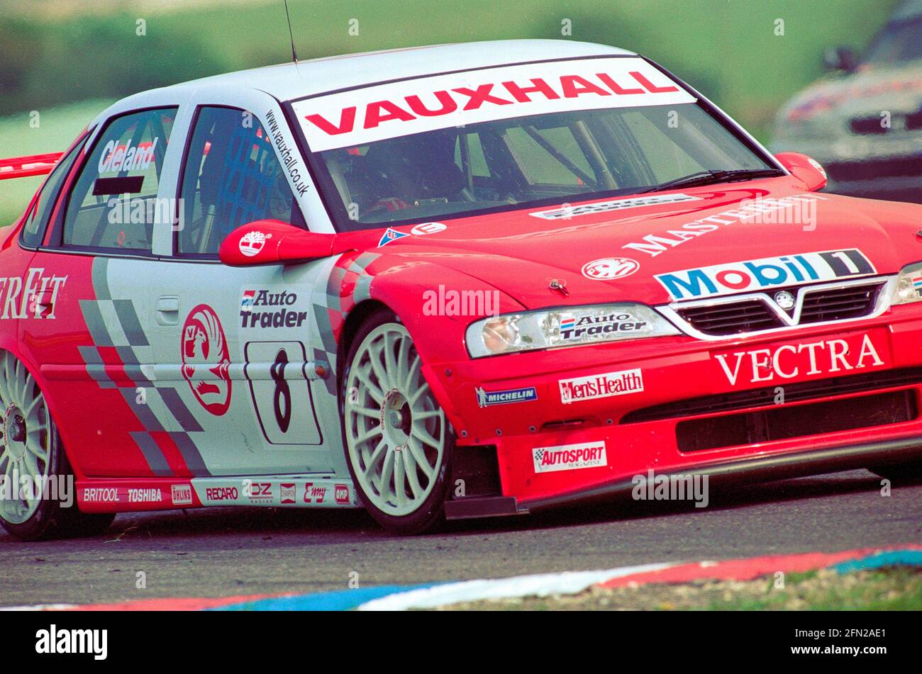 John Cleland in his Vauxhall Vectra in rounds 5 and 6 of the BTCC at Thruxton Motor racing circuit UK. Stock Photo