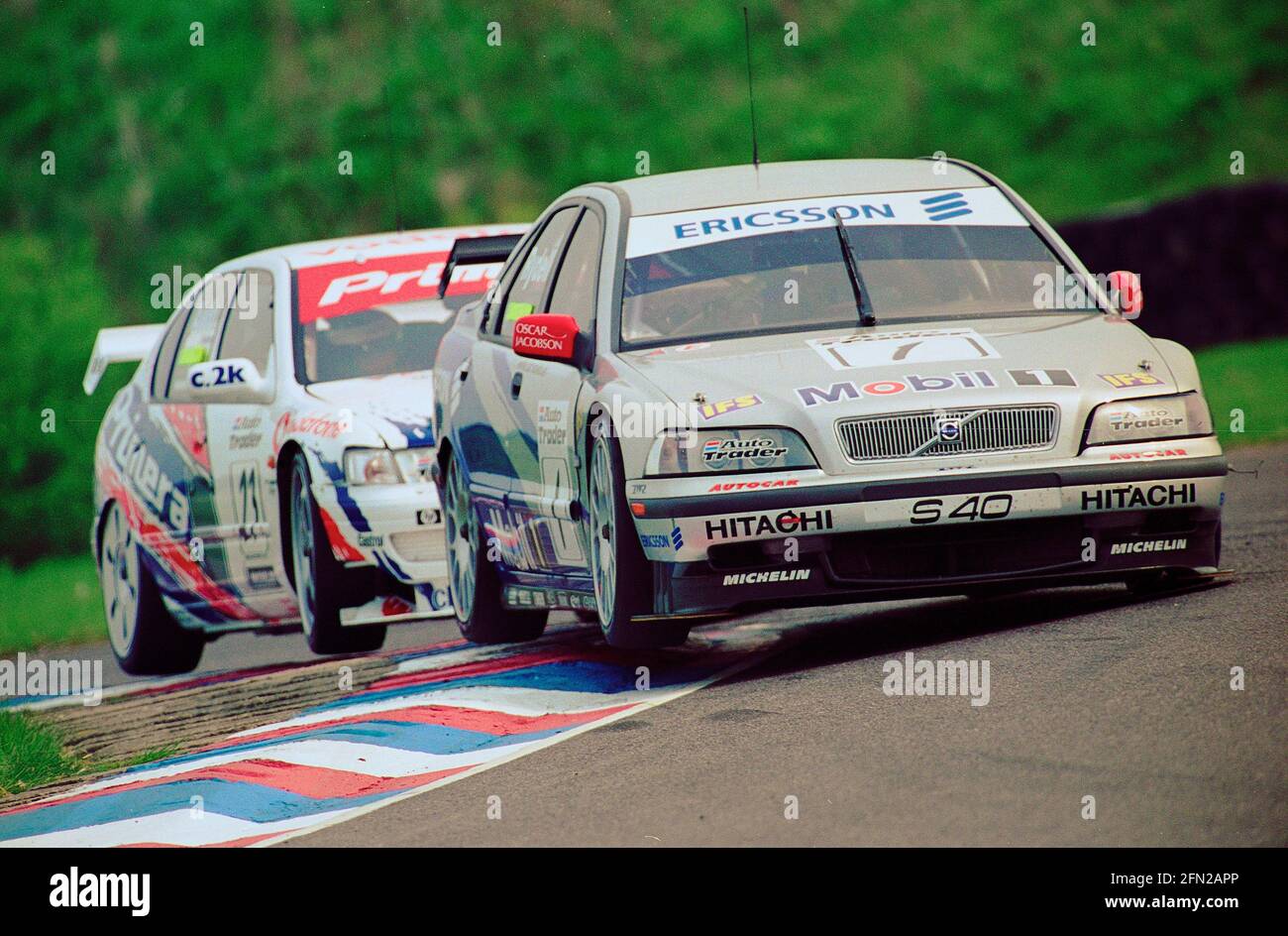 Rickard Rydell races in the 5th and 6th round at Thruxton race circuit in the 1999 BTCC championship driving a Volvo S40 Stock Photo