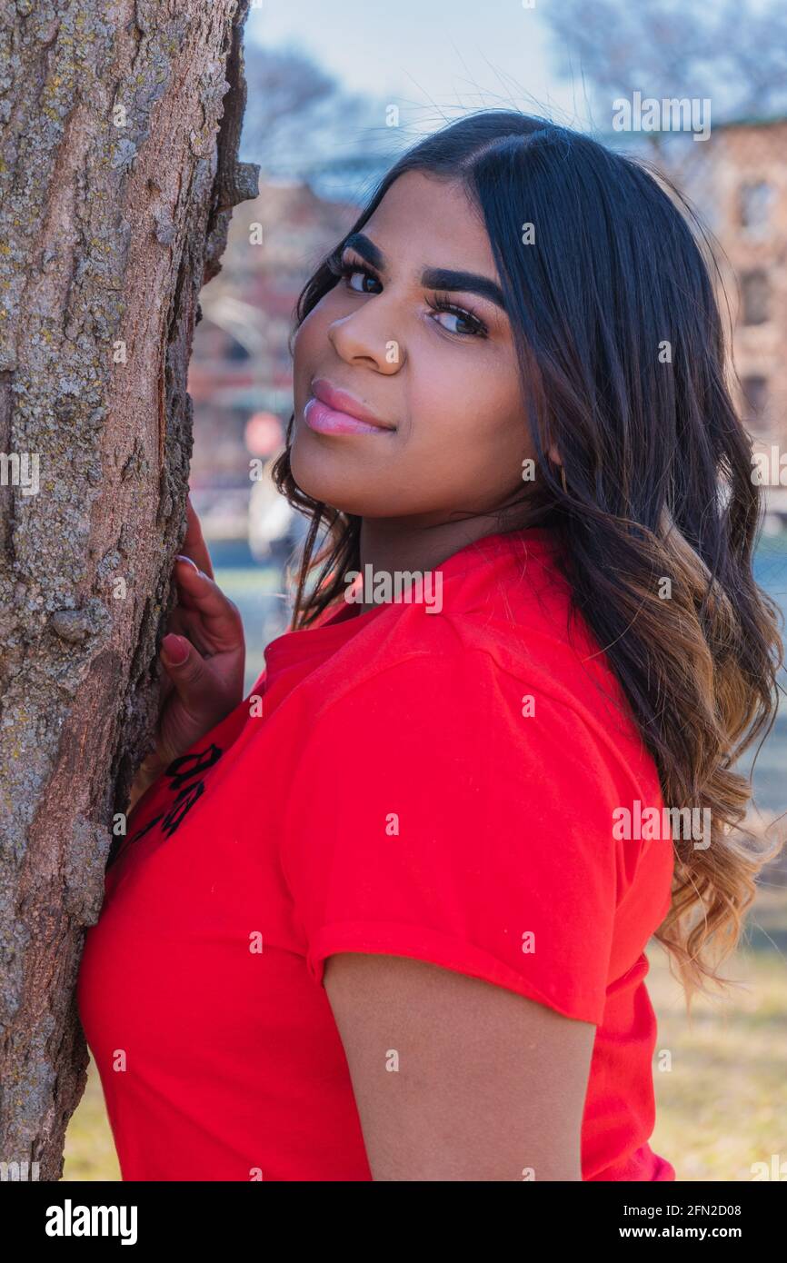 portrait of a woman on the park Stock Photo - Alamy