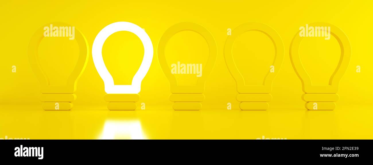 One glowing light bulb standing out from the unlit incandescent bulbs ...