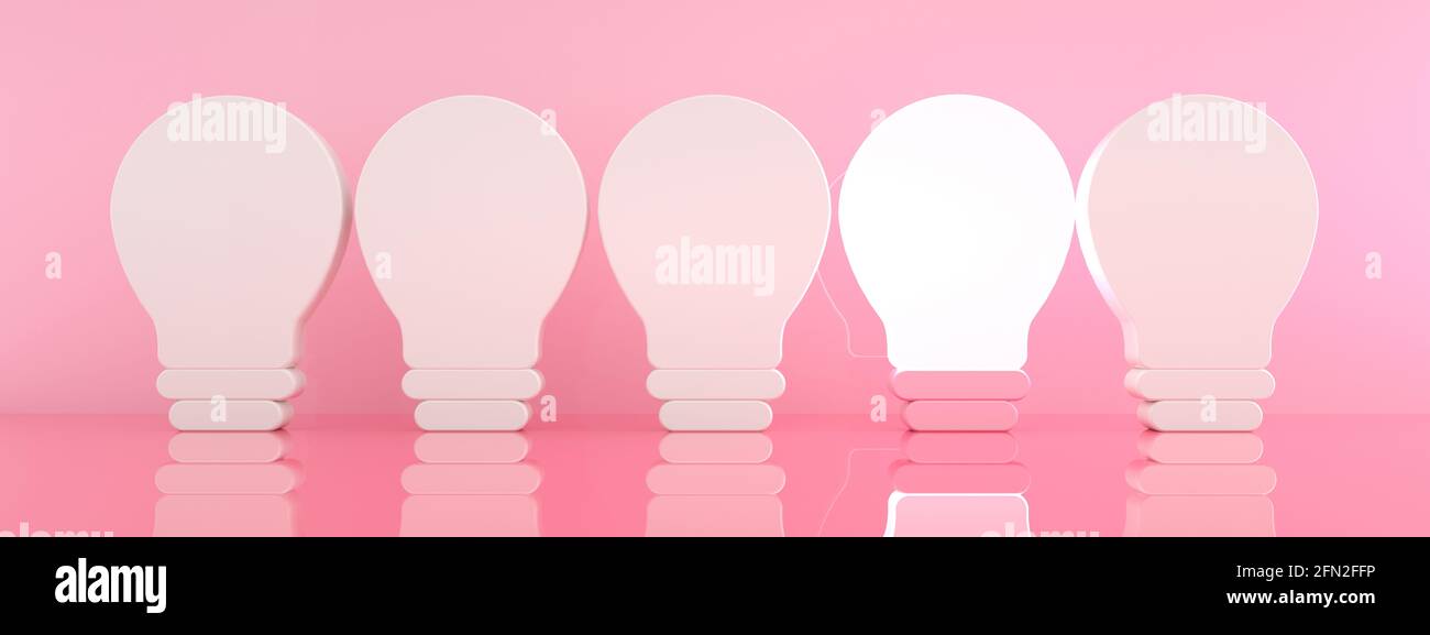 One glowing light bulb standing out from the unlit incandescent bulbs ...