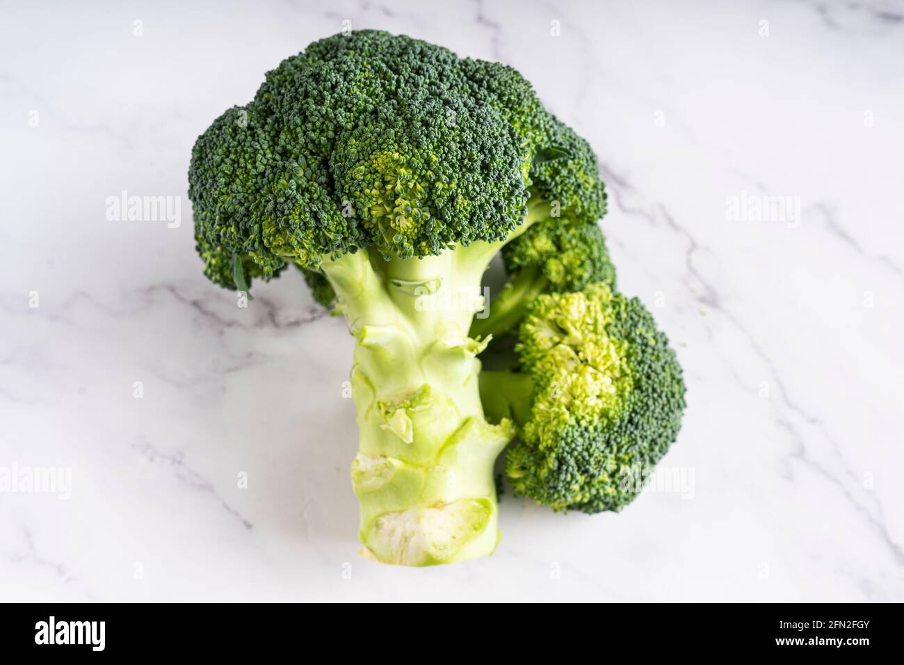 Broccoli isolated on white marble background Stock Photo