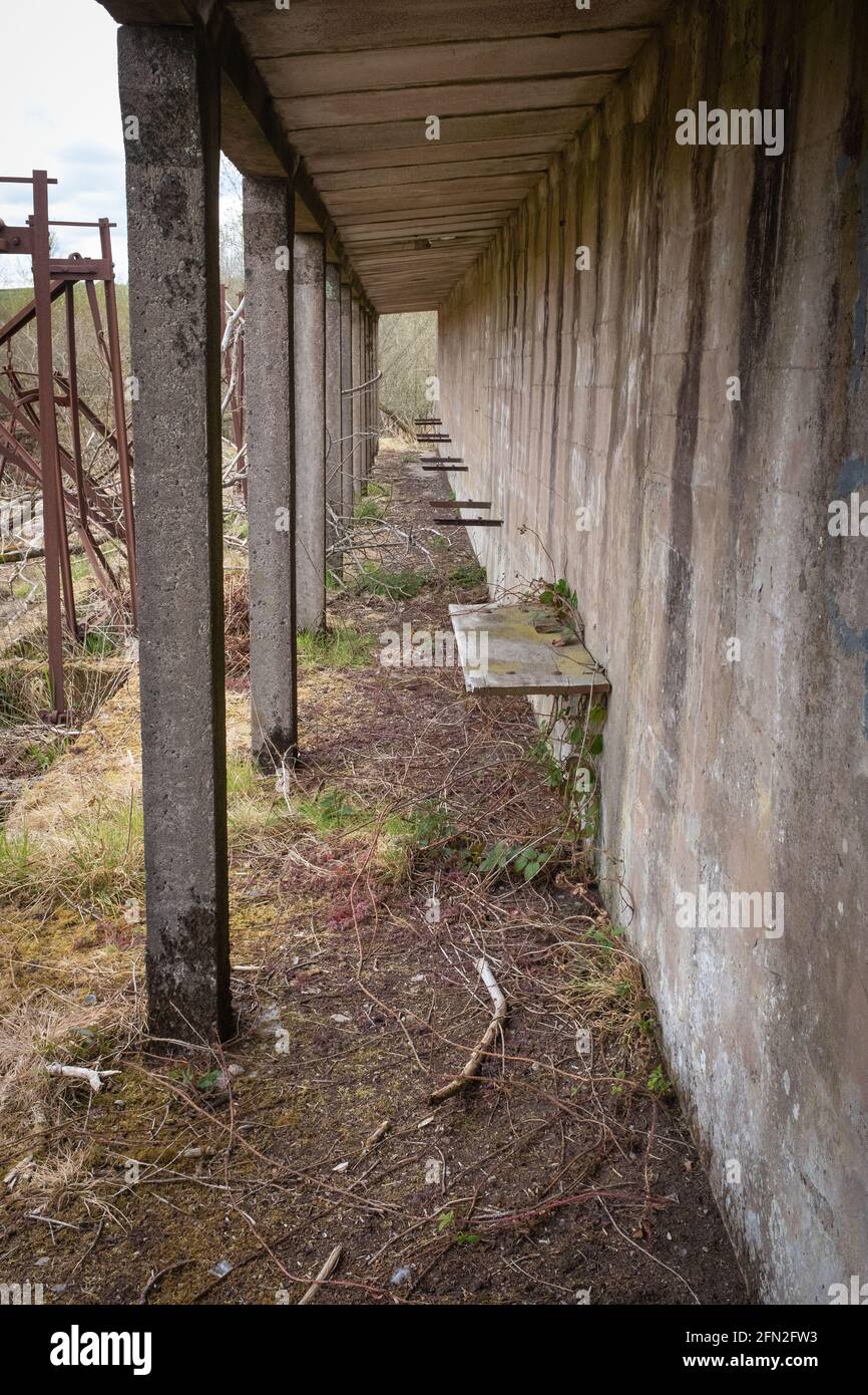 View of old WW2 rifle range at Craigs Moss, Dumfries, Scotland.  This photograph shows the area where (presumably) people sat or stood while shooting. Stock Photo