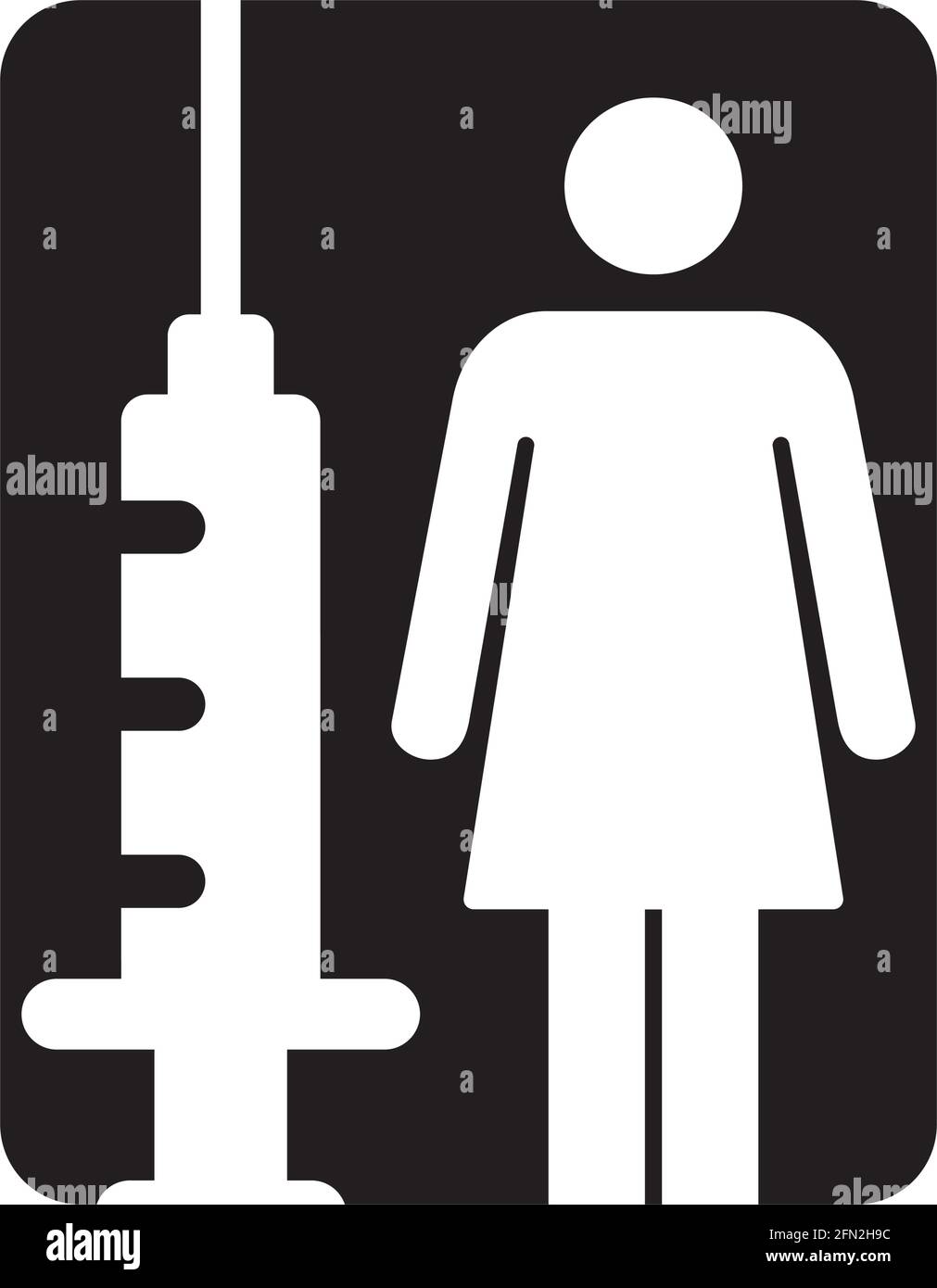 Vaccine icon vector with injection syringe female person symbol for ...
