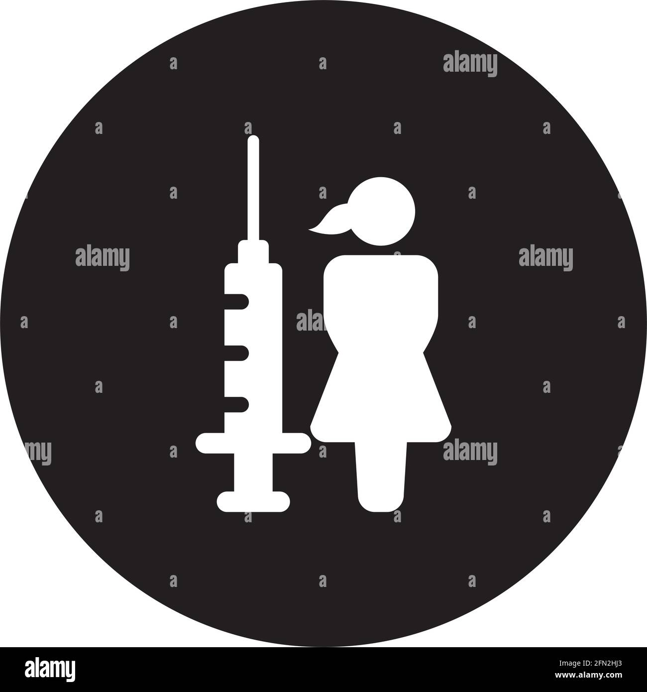Vaccine icon vector with injection syringe female person symbol for ...