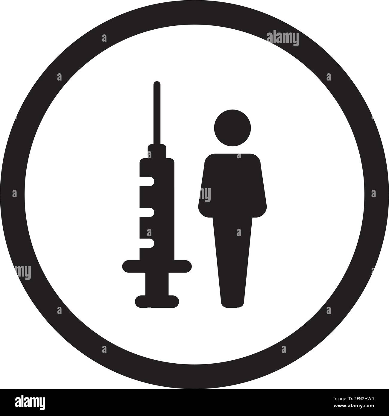 Vaccine icon vector with injection syringe male person symbol for virus ...
