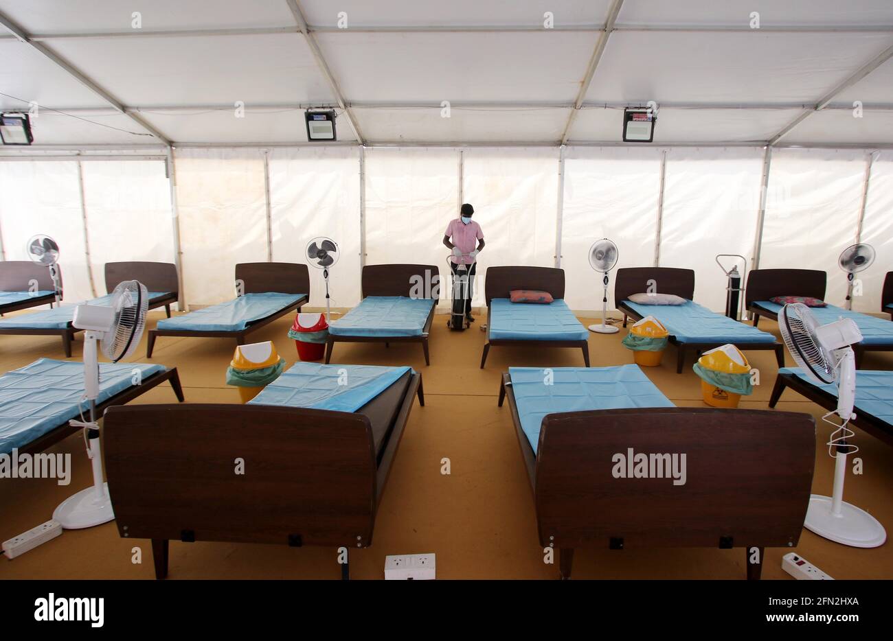 Chennai, India. 13th May, 2021. Oxygen concentrator beds are arranged for COVID19 patients at