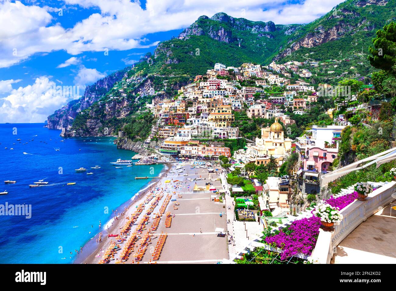 Amalfi coast of Italy. beautiful Positano town. one of the most scenic places for summer holidays. Campania Stock Photo