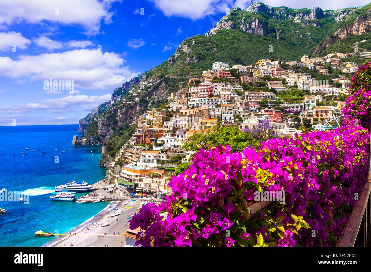 Amalfi coast of Italy. beautiful Positano town. one of the most scenic places for summer holidays. Campania Stock Photo