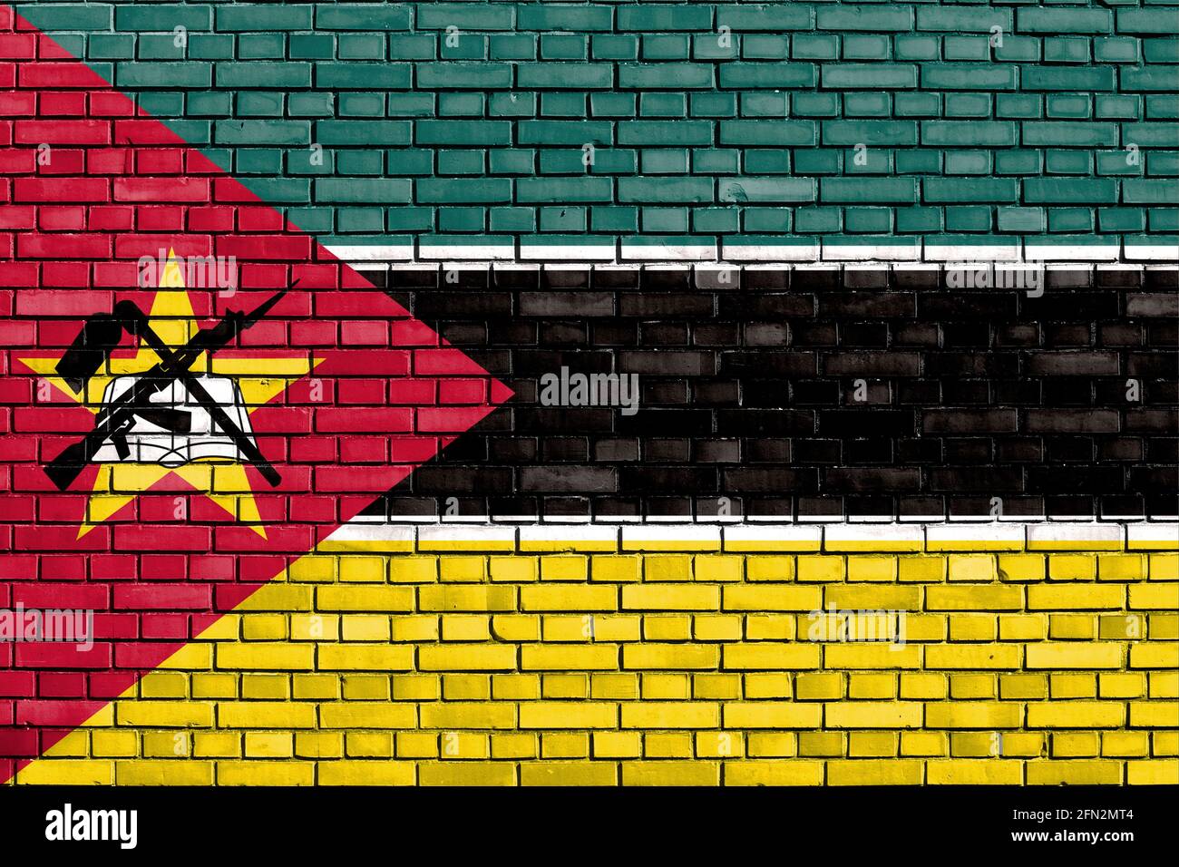 flag of Mozambique painted on brick wall Stock Photo