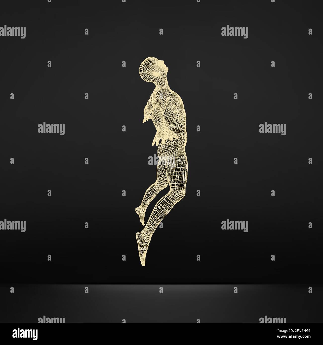 Silhouette of a Jumping Man. 3D Model of Man. Geometric Design. Polygonal Covering Skin. Human Body Wire Model. Vector Illustration. Stock Vector