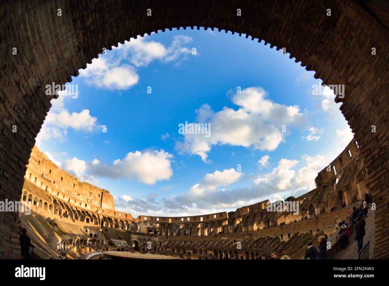 The Colosseum  - Colosseo - where the gladiators fought, one of the most famous monuments and buildings and sights of ancient Rome Stock Photo