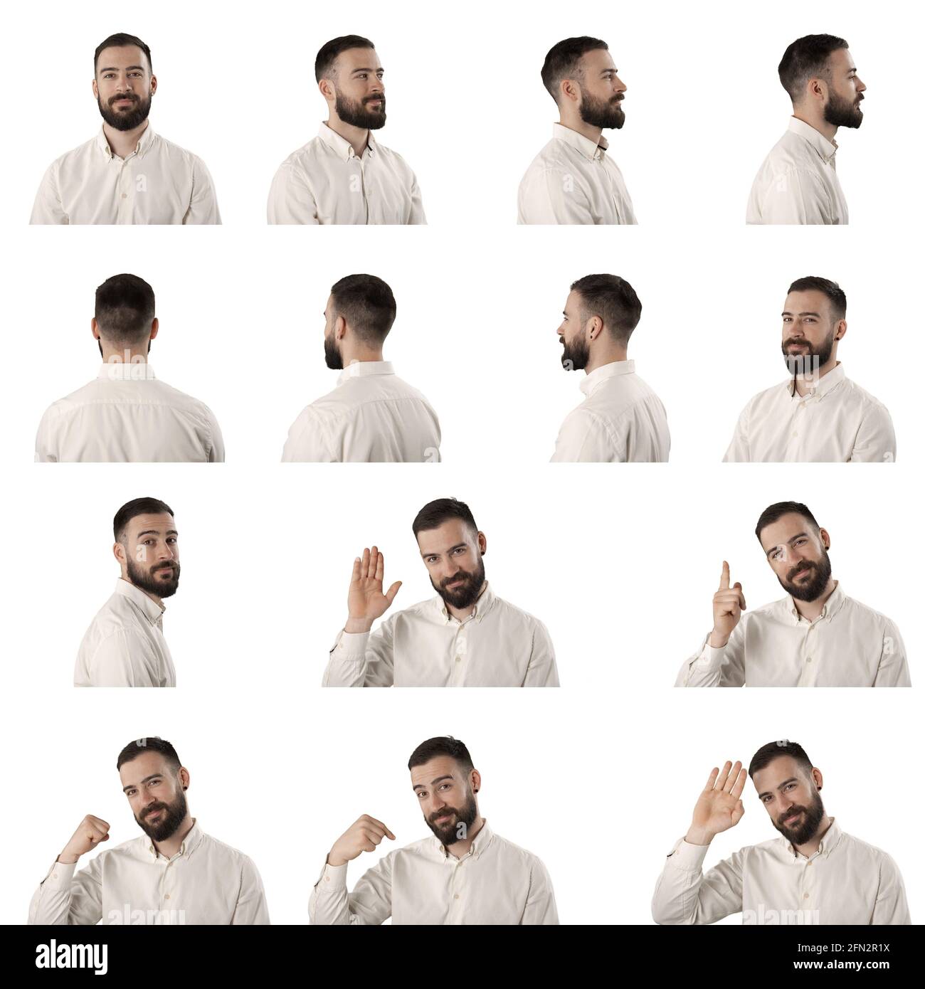 Set of business man turning and rotating 360 degrees then waving and  greeting. Portraits isolated on white background Stock Photo - Alamy