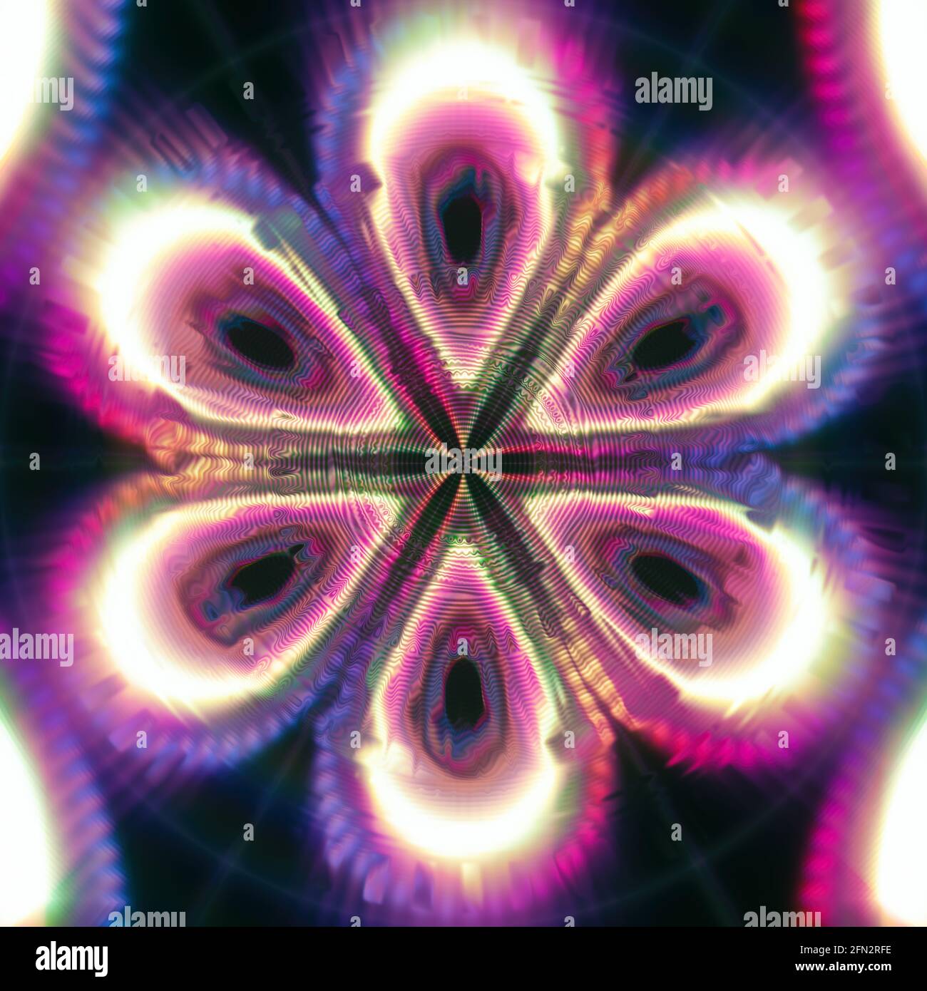 Abstract purple techno glitch background. Digital mandala design. Rendered design element Stock Photo