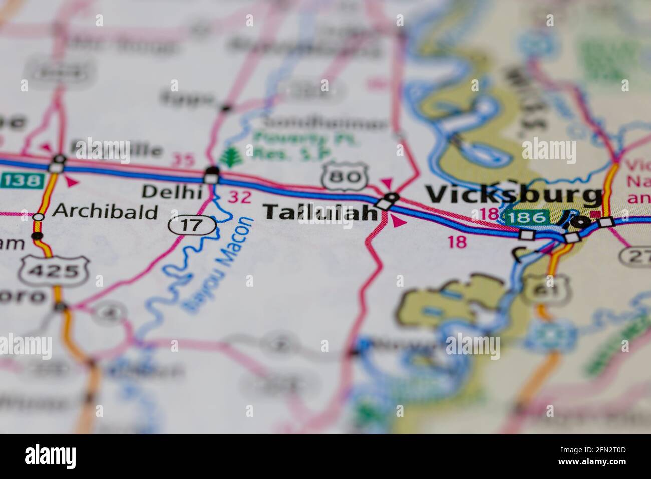 Tallulah Louisiana USA Shown on a Geography map or road map Stock Photo
