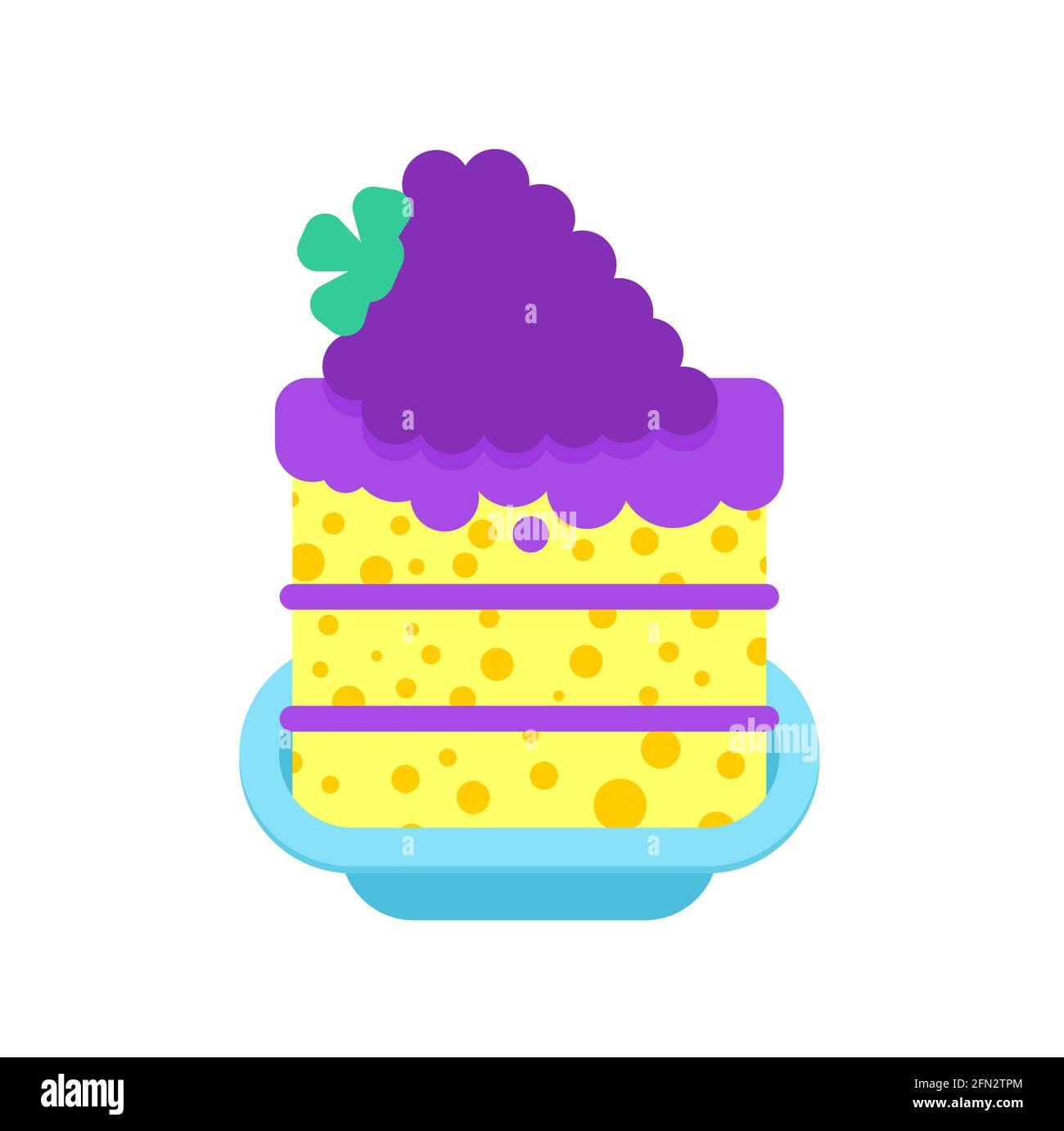 Blackberry cake piece in plate cartoon Sweets vector illustration Stock Vector