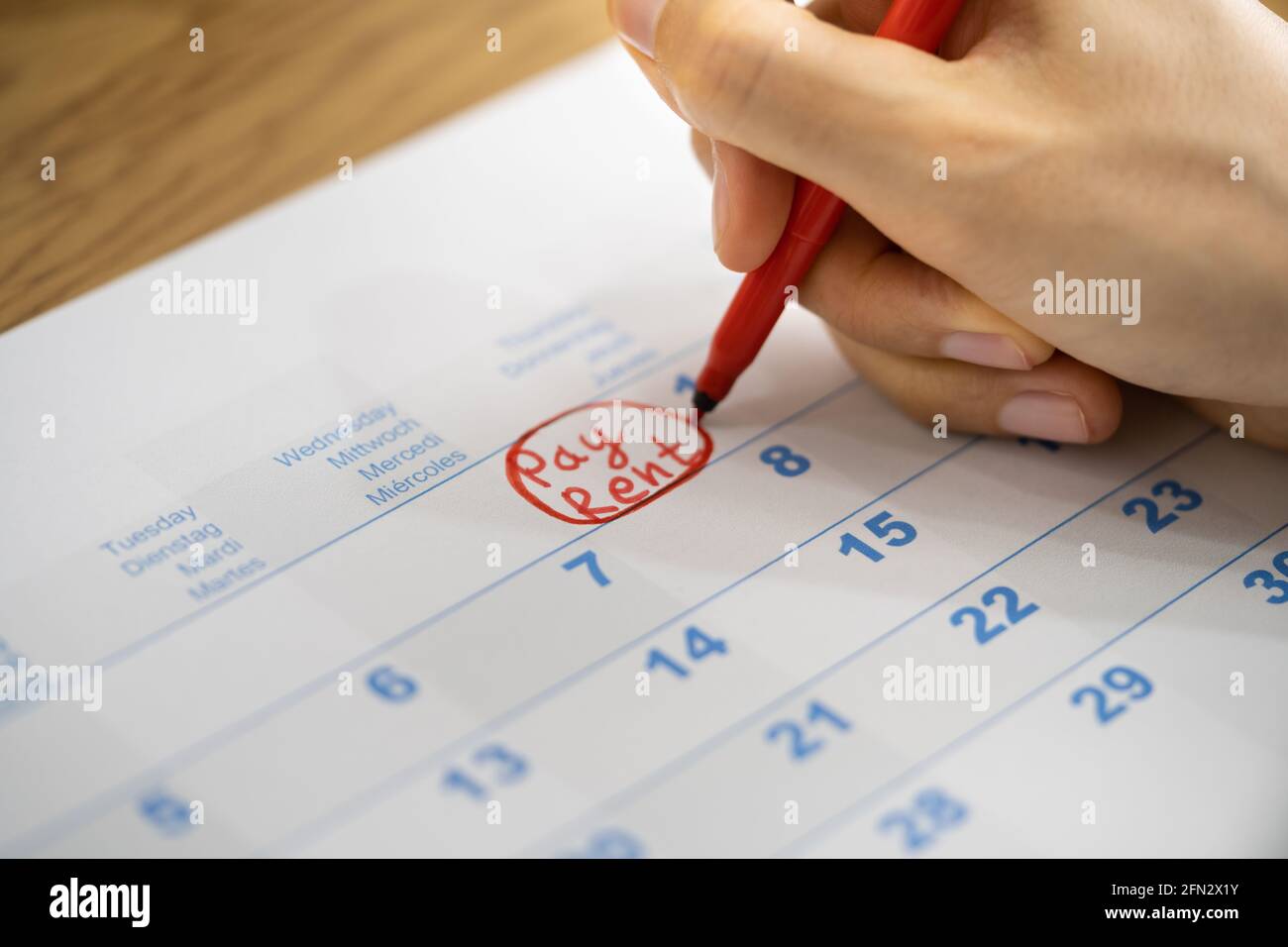 Rent Pay Due Date In Calendar Or Diary Stock Photo