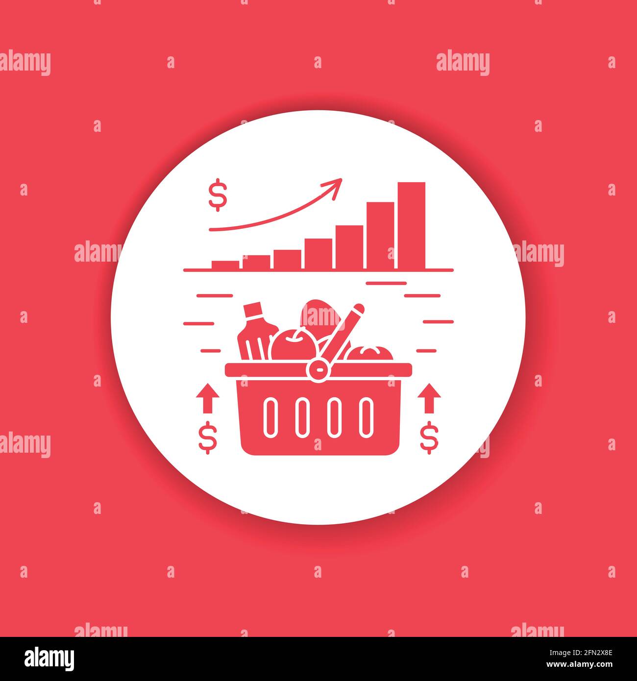 Expensive food basket color icon. Rising food prices. Economic crisis. Sign for web page, app. UI UX GUI design element. Editable stroke Stock Vector