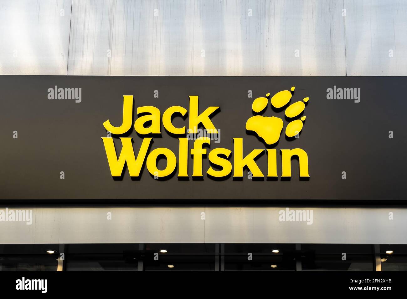 Jack Wolfskin store sign in Munich Stock Photo - Alamy
