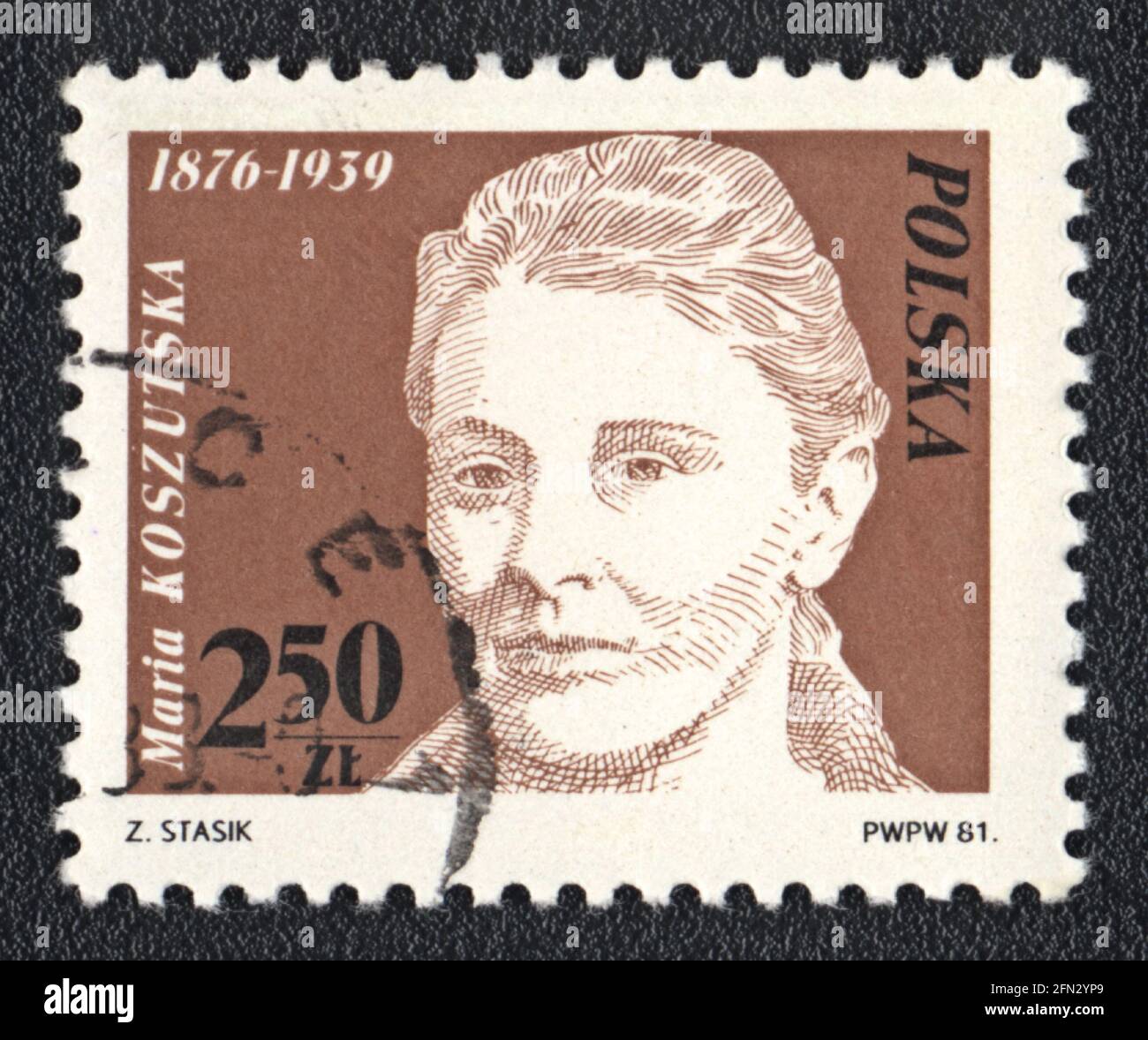 A postage stamp shows portrait of Maria Koszutska, Polish socialist and communist activist, journalist, Poland, 1981 Stock Photo