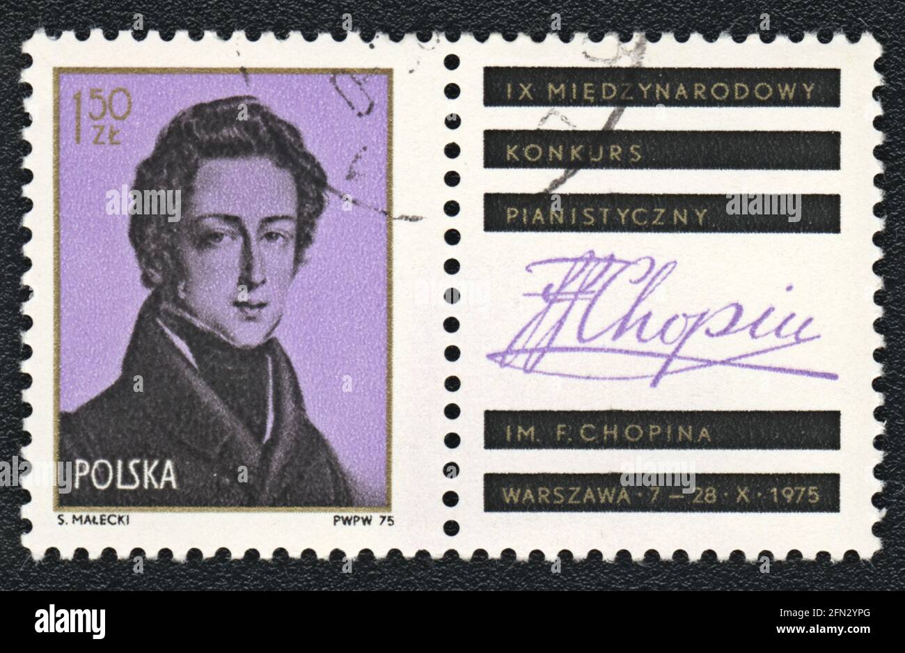 Postage stamp. IX International Pianist Competition named after Fryderyk Chopin, Warsaw 1975 Stock Photo