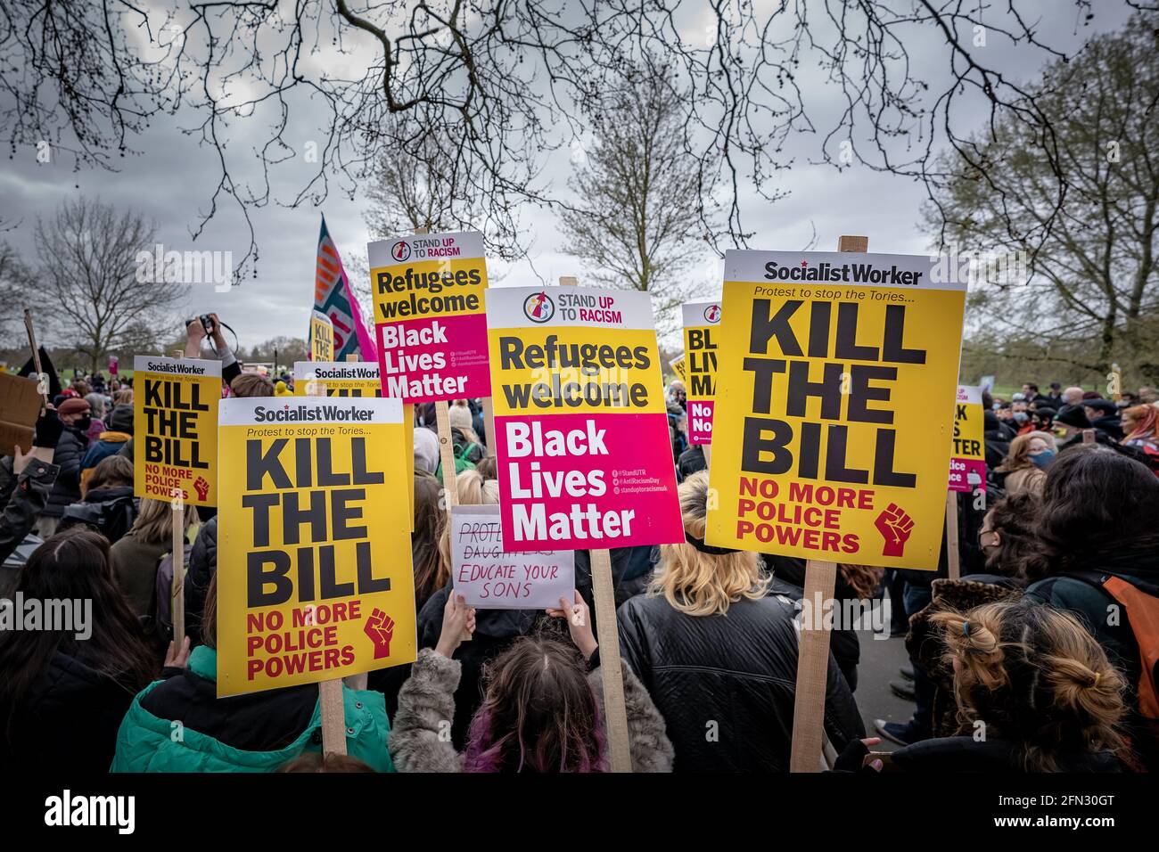 Kill The Bill Protest. Thousands of protesters gather in Hyde Park to demonstrate against a proposed ‘anti-protest’ policing crime bill. London, UK Stock Photo