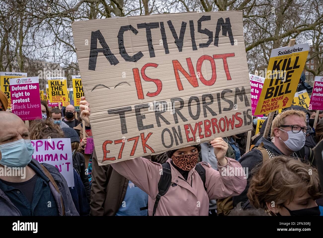 Kill The Bill Protest. Thousands of protesters gather in Hyde Park to demonstrate against a proposed ‘anti-protest’ policing crime bill. London, UK Stock Photo