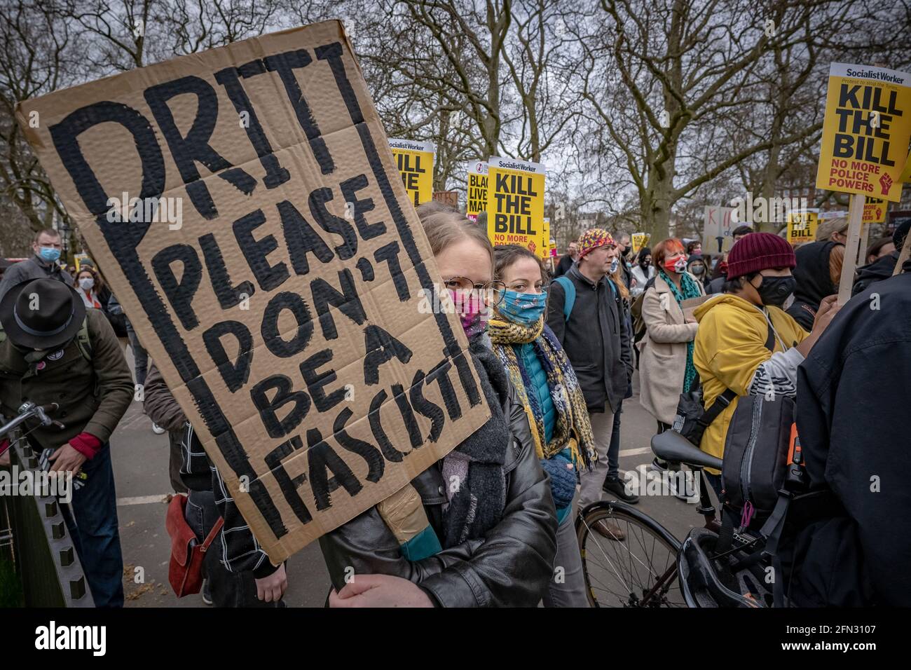 Kill The Bill Protest. Thousands of protesters gather in Hyde Park to demonstrate against a proposed ‘anti-protest’ policing crime bill. London, UK Stock Photo