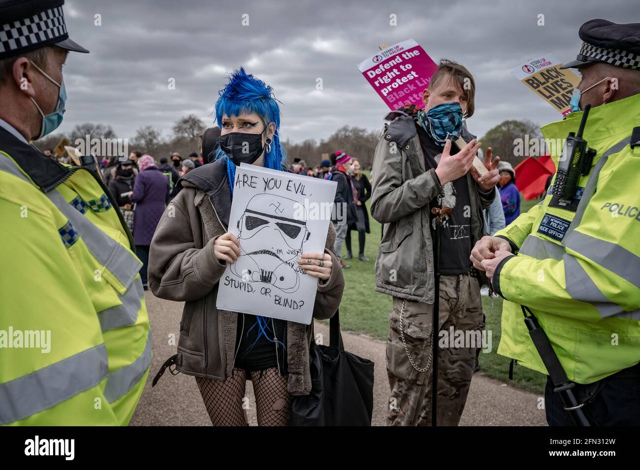 Kill The Bill Protest. Thousands of protesters gather in Hyde Park to demonstrate against a proposed ‘anti-protest’ policing crime bill. London, UK Stock Photo