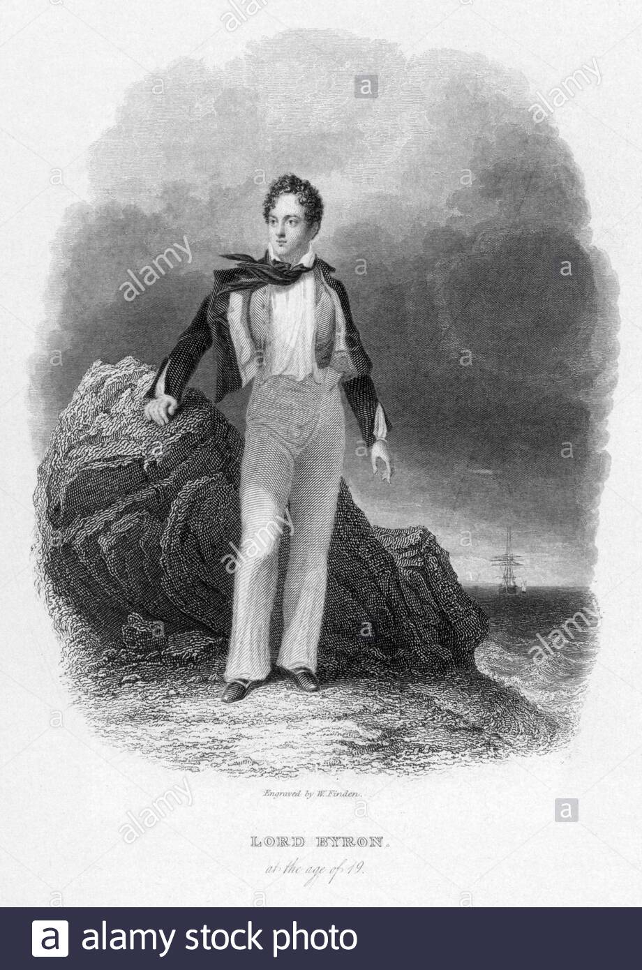 Lord Byron portrait, 1788 – 1824, was a British poet seen here at the age of 19, vintage illustration from 1832 Stock Photo