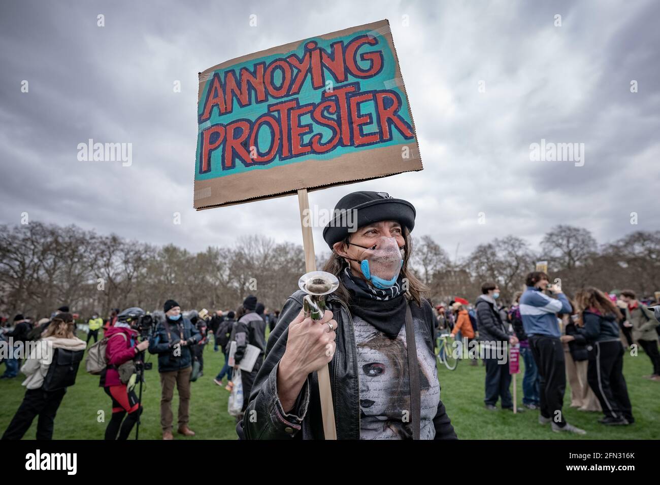 Kill The Bill Protest. Thousands of protesters gather in Hyde Park to demonstrate against a proposed ‘anti-protest’ policing crime bill. London, UK Stock Photo