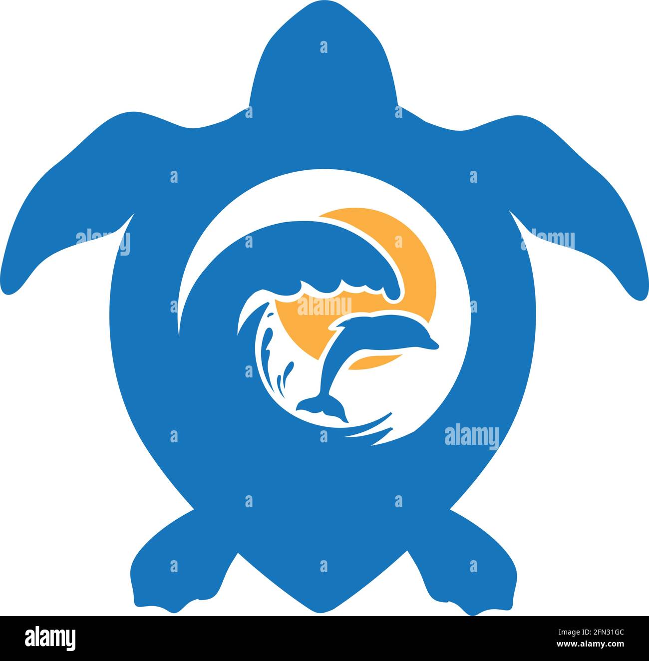 sea waves inside turtle shell, vector Stock Vector