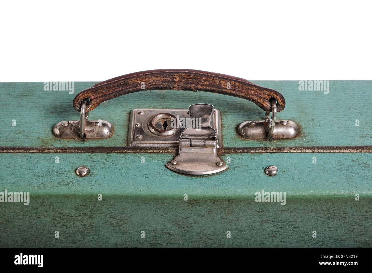 Metal lock and leather handle a detail of an old retro vintage suitcase Stock Photo Alamy