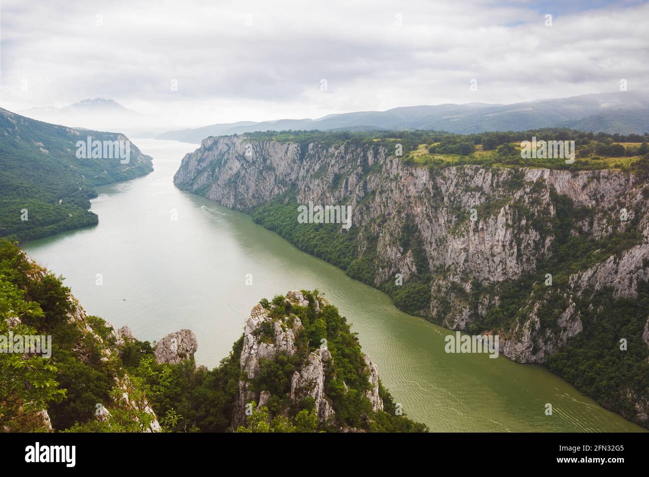 National park Djerdap Serbia on Danube. Cliffs over Danube river, Djerdap National park, east Serbia. The first UNESCO geopark in Serbia Stock Photo