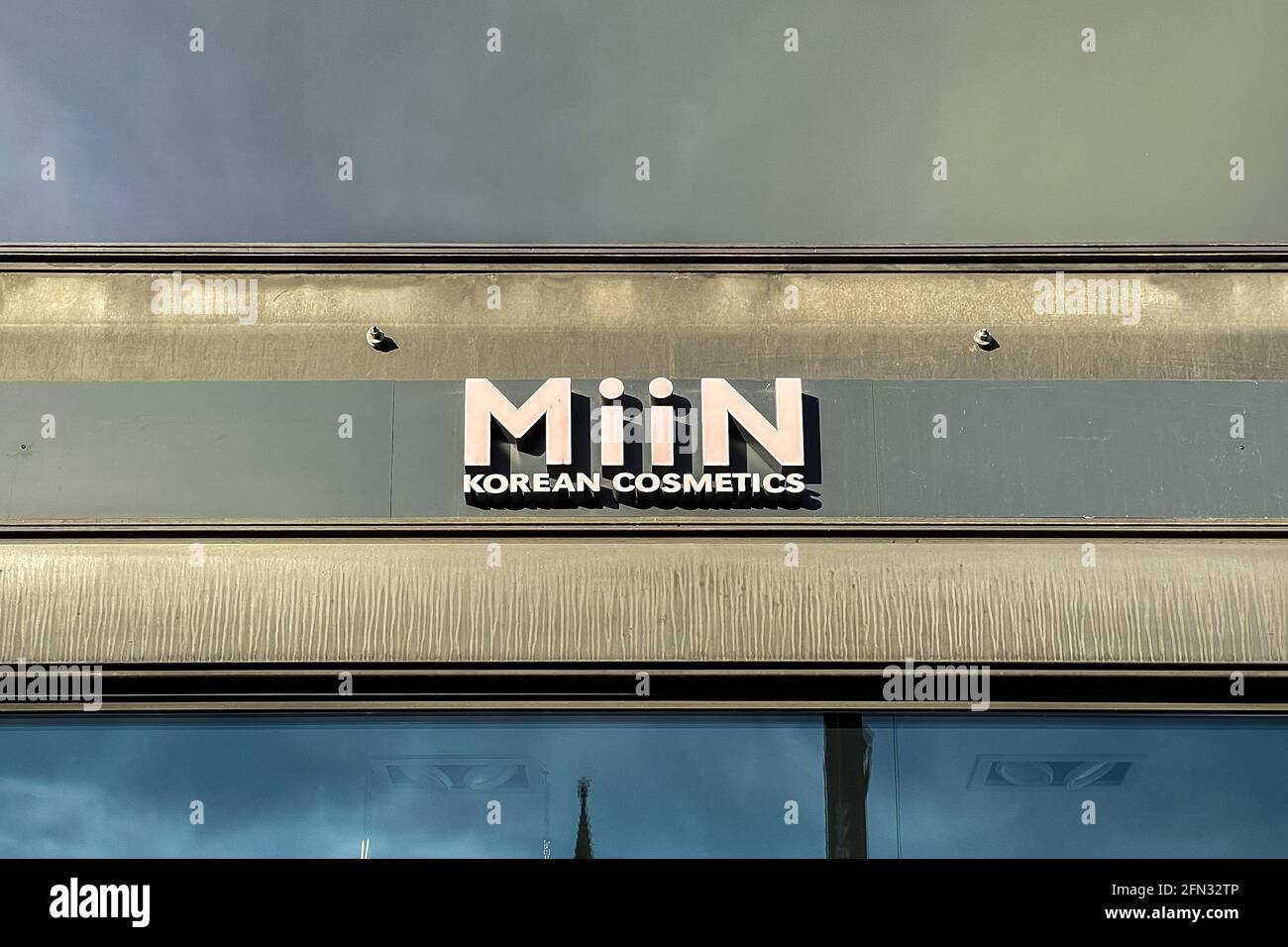 MiiN Korean Cosmetics store sign in Munich Stock Photo