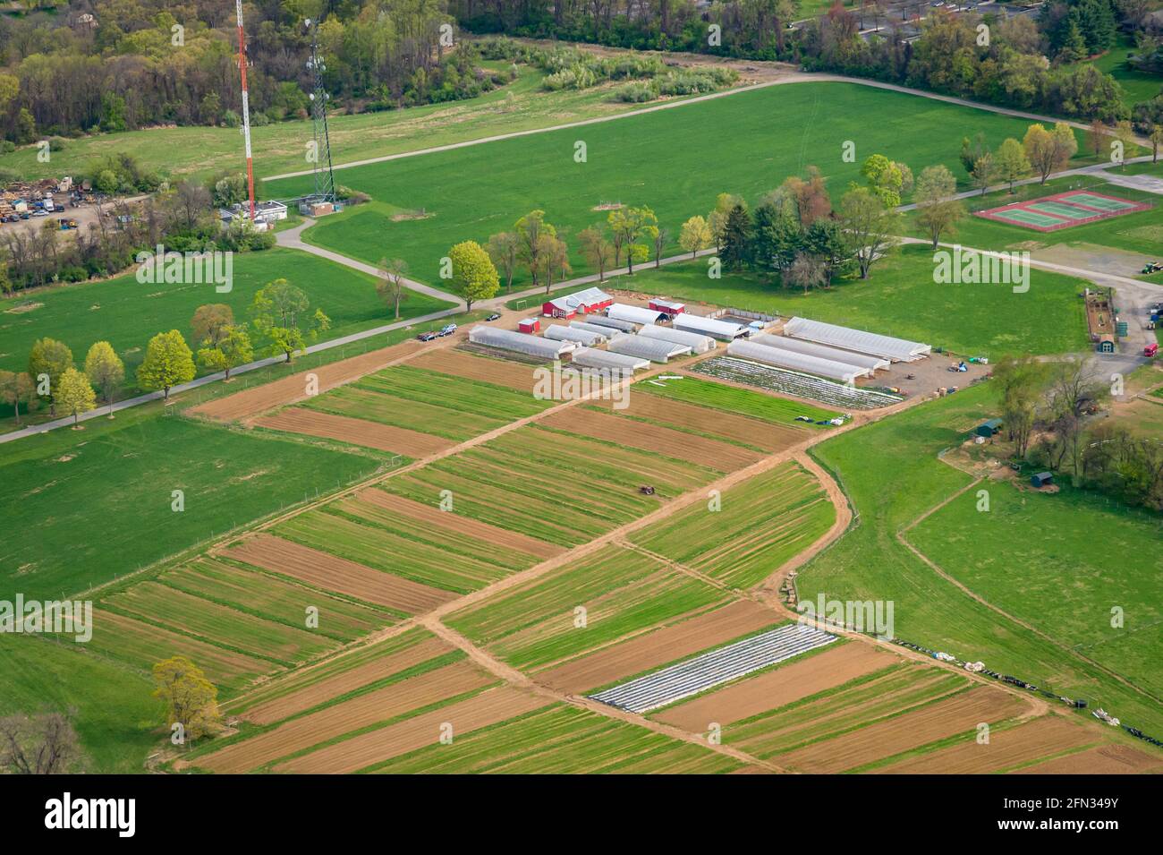 Aerial view of farm, Pennsylvania USA Stock Photo