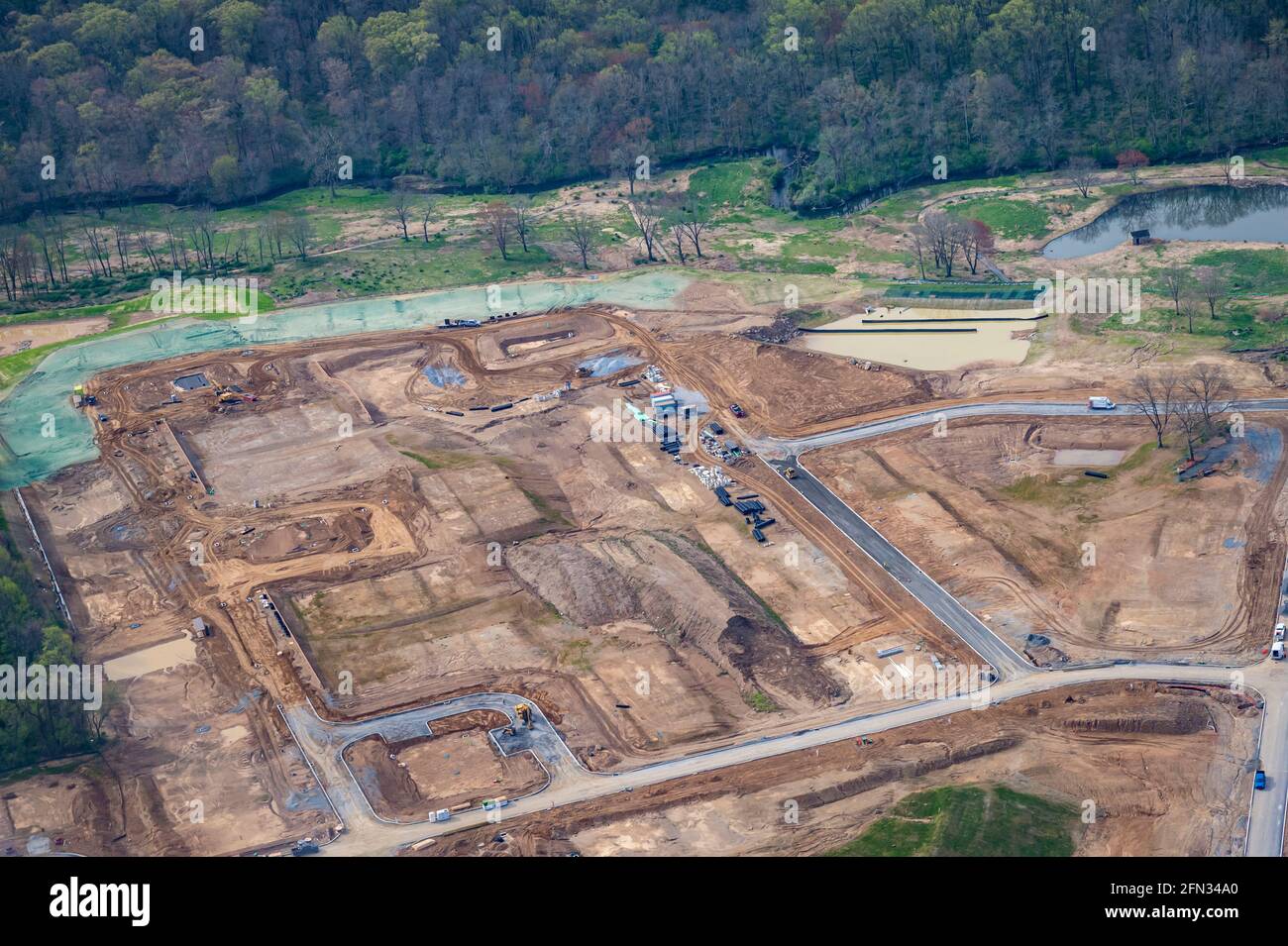 Aerial view of residential neighborhood under construction Stock Photo