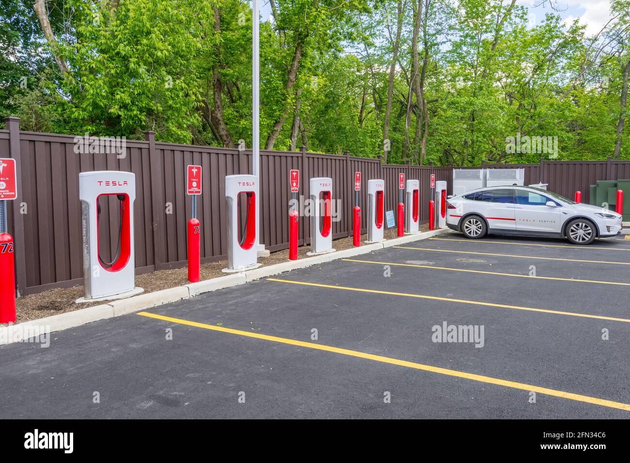 Outdoor Tesla charging stations Stock Photo