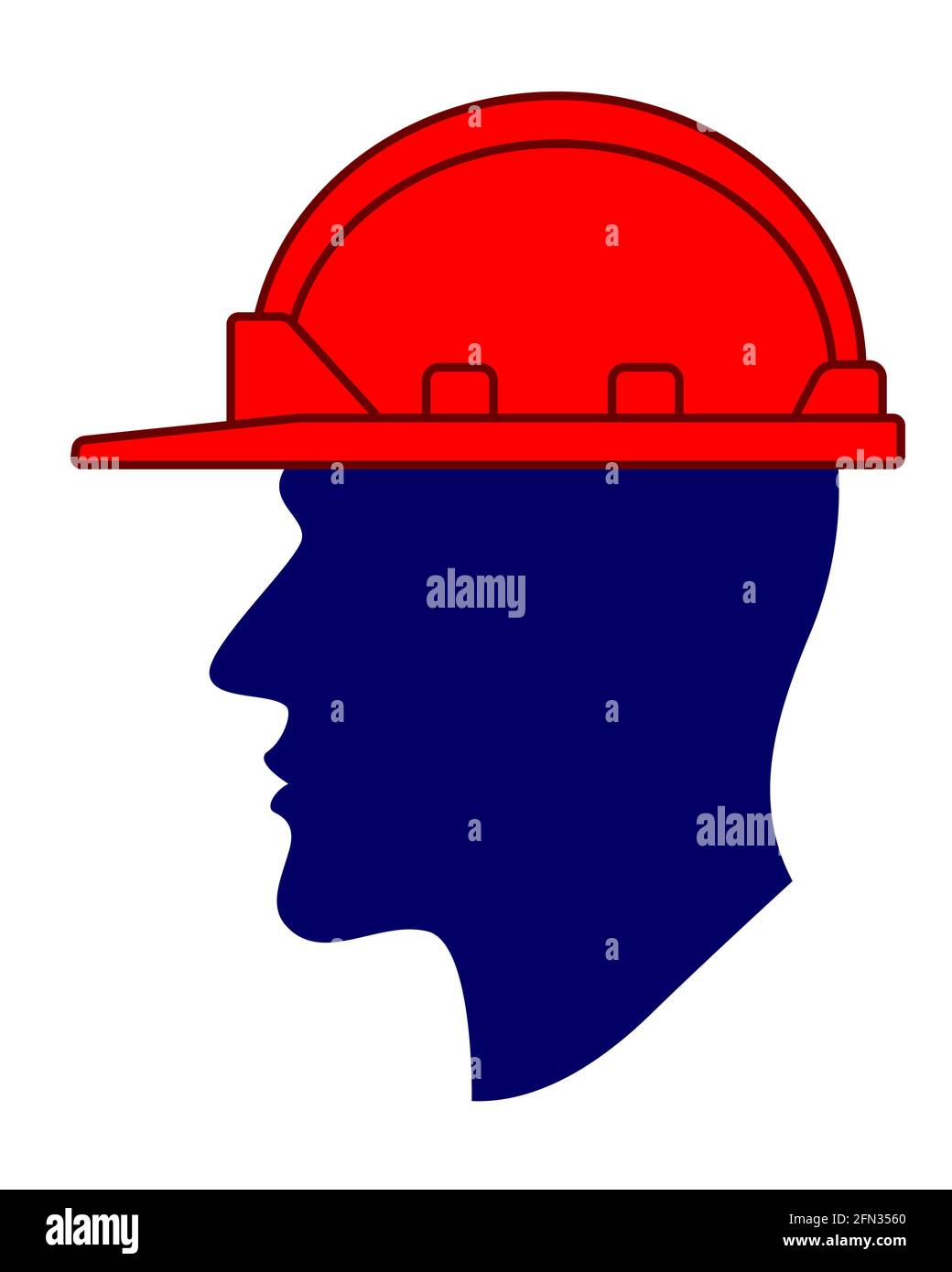 Illustration of a protective hard helmet on the silhouette of a human head Stock Vector