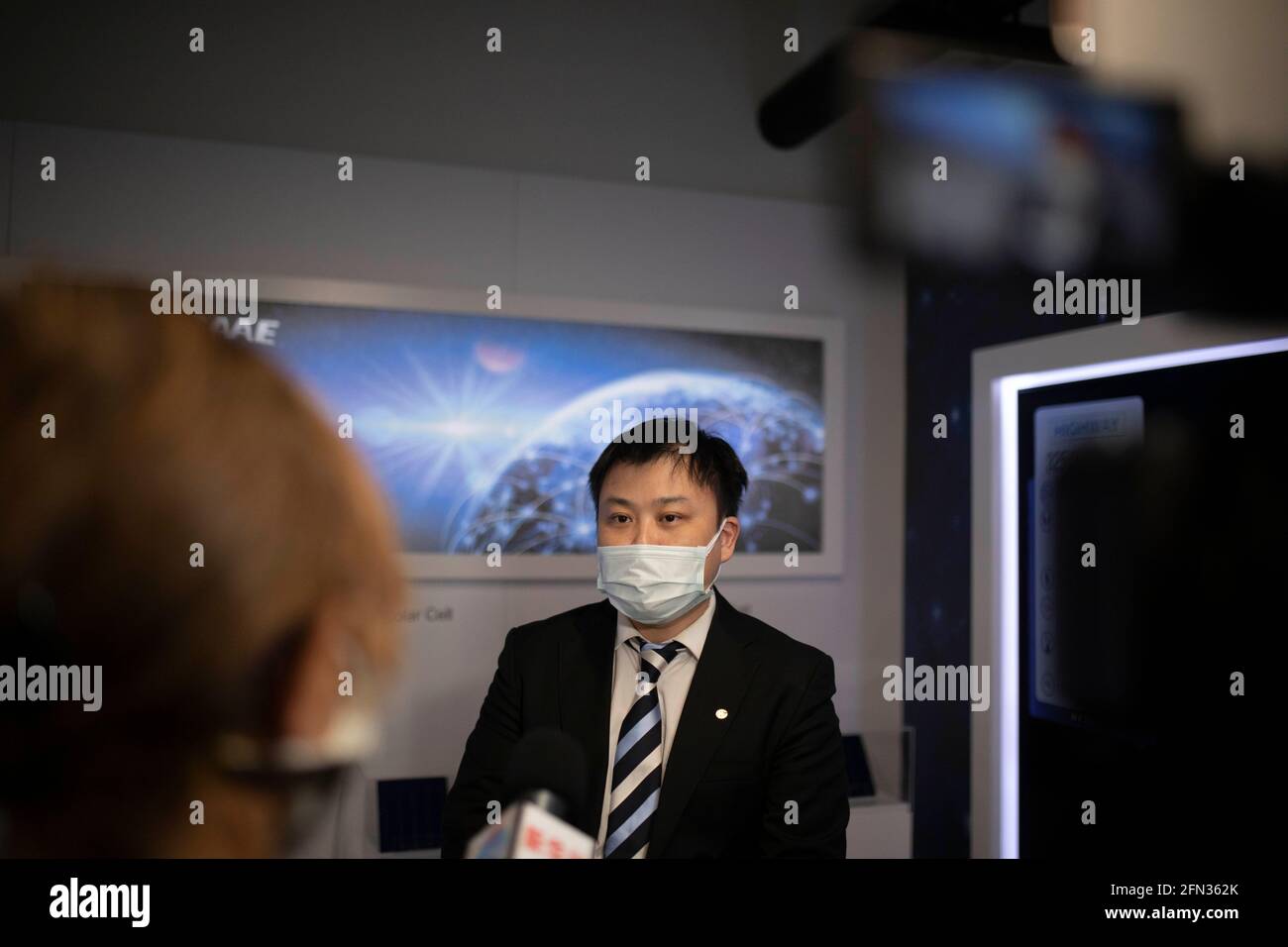 Istanbul, Turkey. 7th May, 2021. Bao Yue, General Manager of HT Solar Energy, receives an interview with Xinhua in Istanbul, Turkey, on May 7, 2021. Turkey and China are mutually benefiting from each other's advantages in the field of solar panel production. Credit: Osman Orsal/Xinhua/Alamy Live News Stock Photo